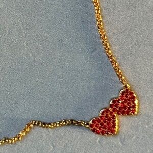kate spade Necklace Double Heart Red Pave Petite Feminine Preppy Gold 16"-19"